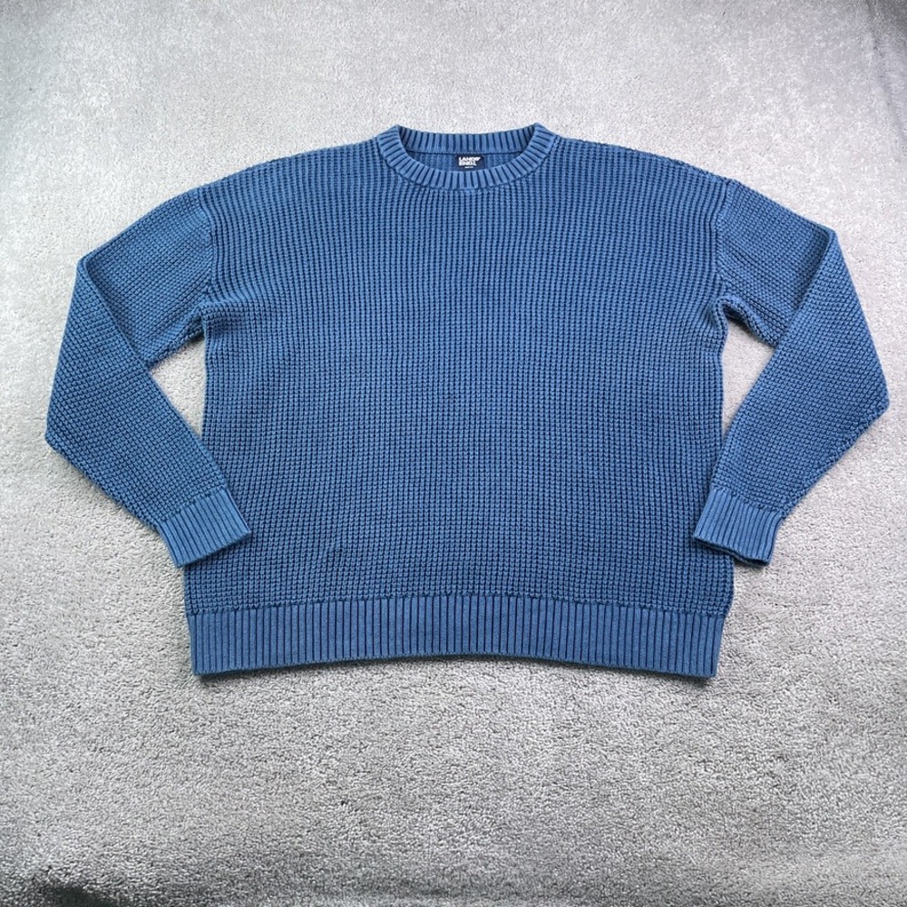 Lands‎ End Sweater Mens XL Blue Drifter Chunky Cotton Shaker Stitch Fisherman